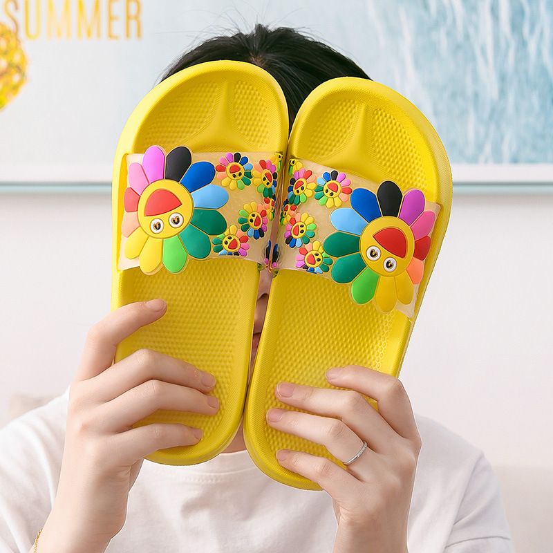 Sonnenblumen-Hausschuhe für Damen, Duschpaare, rutschfeste Eltern-Kind-Sandalen für den Innenbereich für Kinder, weiche EVA-Sommersohle_voghion.com