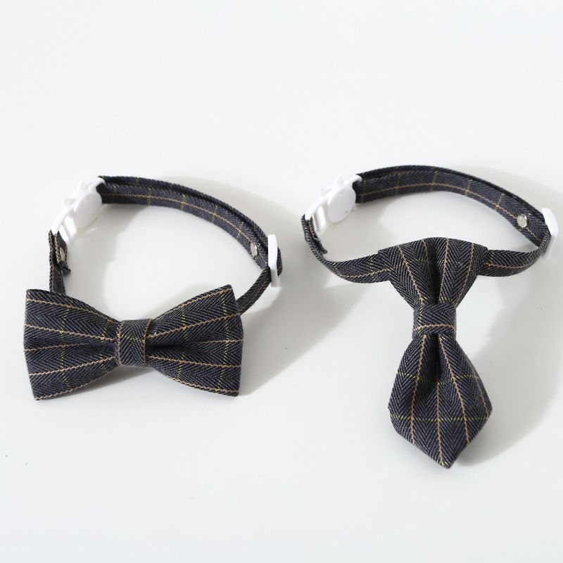 Collare per cani e gatti regolabile in stile britannico con fiocco a quadri, anello al collo, campanello, accessori_voghion.com