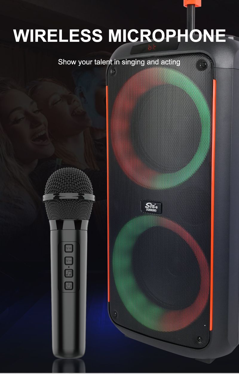 SING-E ZQS8262 Bærbar udendørs trolley Bluetooth Audio Party Party Subwoofer med stor volumen_voghion.com