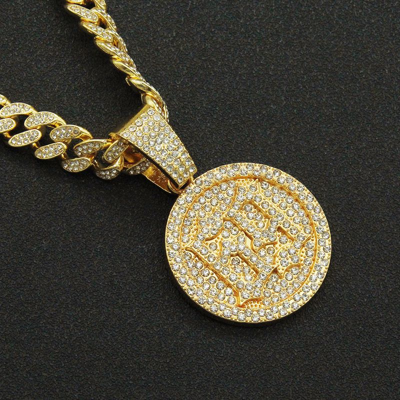 Collana con ciondolo circolare digitale alla moda personalizzato europeo e americano con catena cubana, catena per clavicola da ballo di strada in discoteca_voghion.com