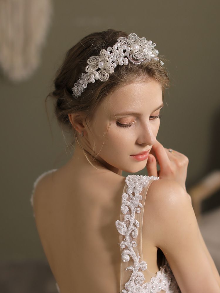 Unisex Millet Perlen Perlen Blumen Braut Stirnband Hochzeitskleid Hochzeitsstyling mit Make-up Hochzeit Kopfbedeckung_voghion.com