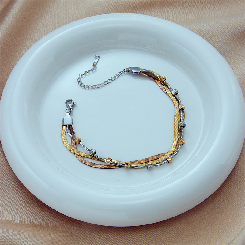 Fashion retro multi-layer stacking titanium steel contrast color chain punk heavy hip-hop accessories bracelet_voghion.com