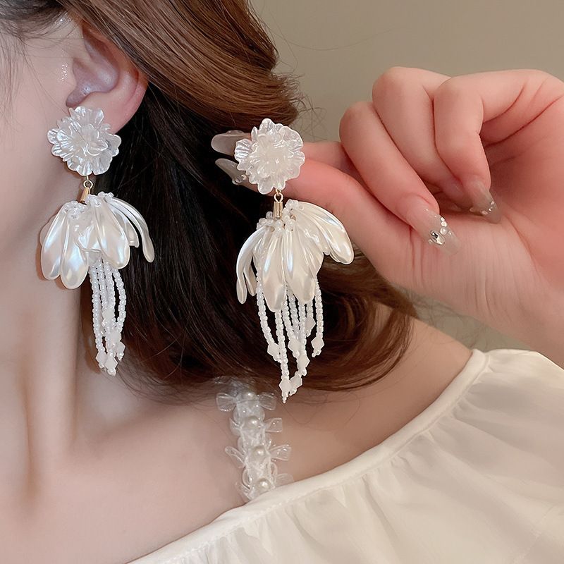 Orecchini pendenti in argento con fiocco elegante ultra immortale, fiore, luce francese, lusso, moda, stile letterario, dolci e versatili_voghion.com
