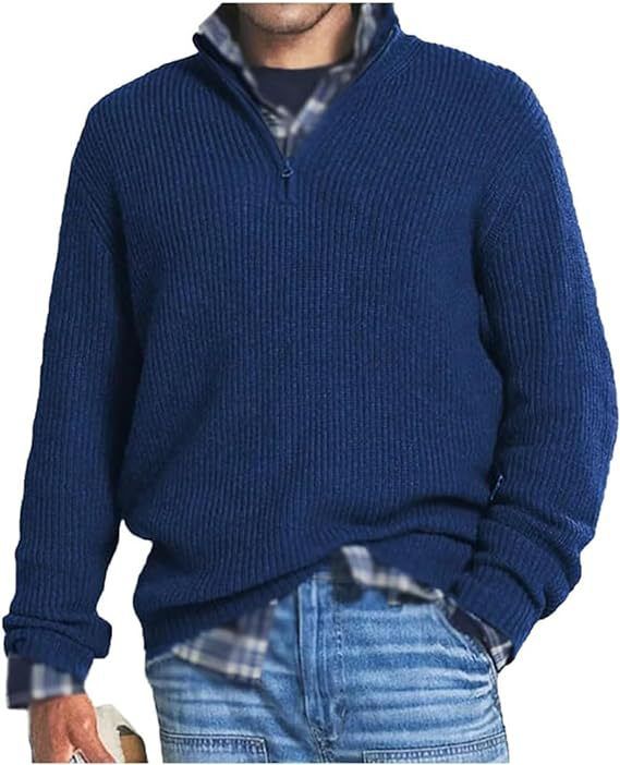 Maglione casual da uomo con collo alto e cerniera, in maglia esplosiva_voghion.com
