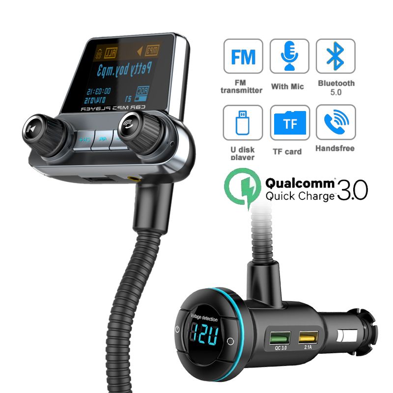 EQ-Modus Bluetooth 5.0 FM-Transmitter Freisprech-Modulator QC3.0+PD-Ladegerät MP3-Player Ein-/Ausschalten AUX-Eingang/Ausgang_voghion.com