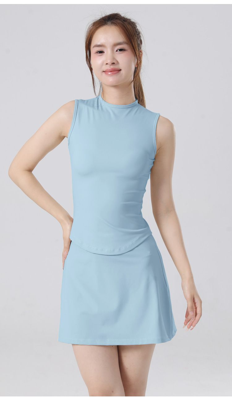 Summer Sleeveless Yoga Tennis Slim Fit Quick-Dry Outdoor Anti-Exposure Fitness Sports Skirt Set_voghion.com