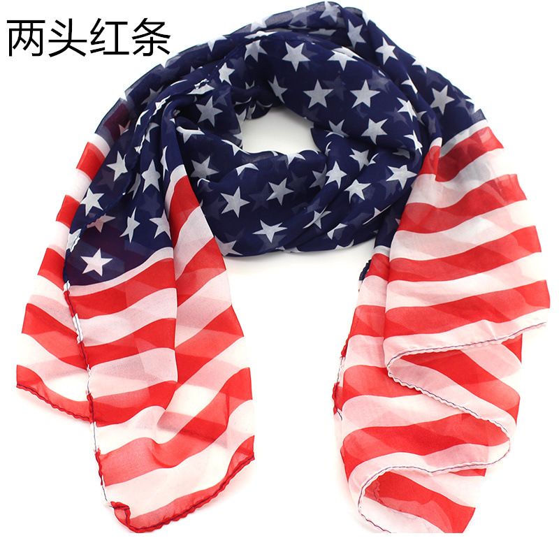 American Flag Pattern Stars And Stripes Extended Chiffon Shawl For Women Sailor Dance Silk Scarf_voghion.com
