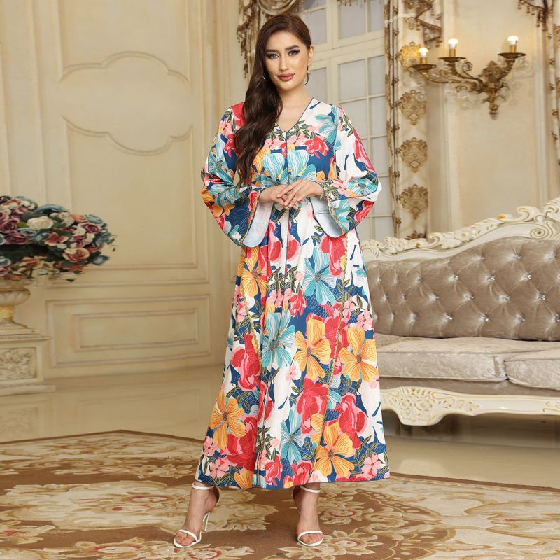 Muslimisches bedrucktes Kleid Abaya für Damen, lange Robe_voghion.com