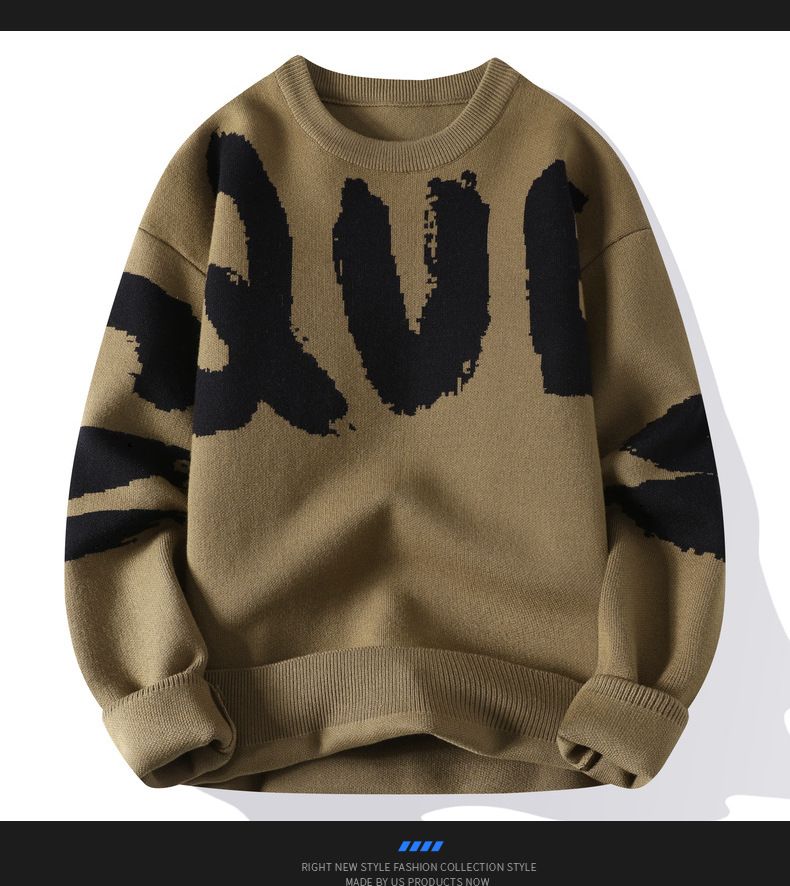 Herretøj Sweater Mænd Efterår-vinter Mænds fortykket sweater Mænd Trend Strik med stort bogstav til mænd_voghion.com