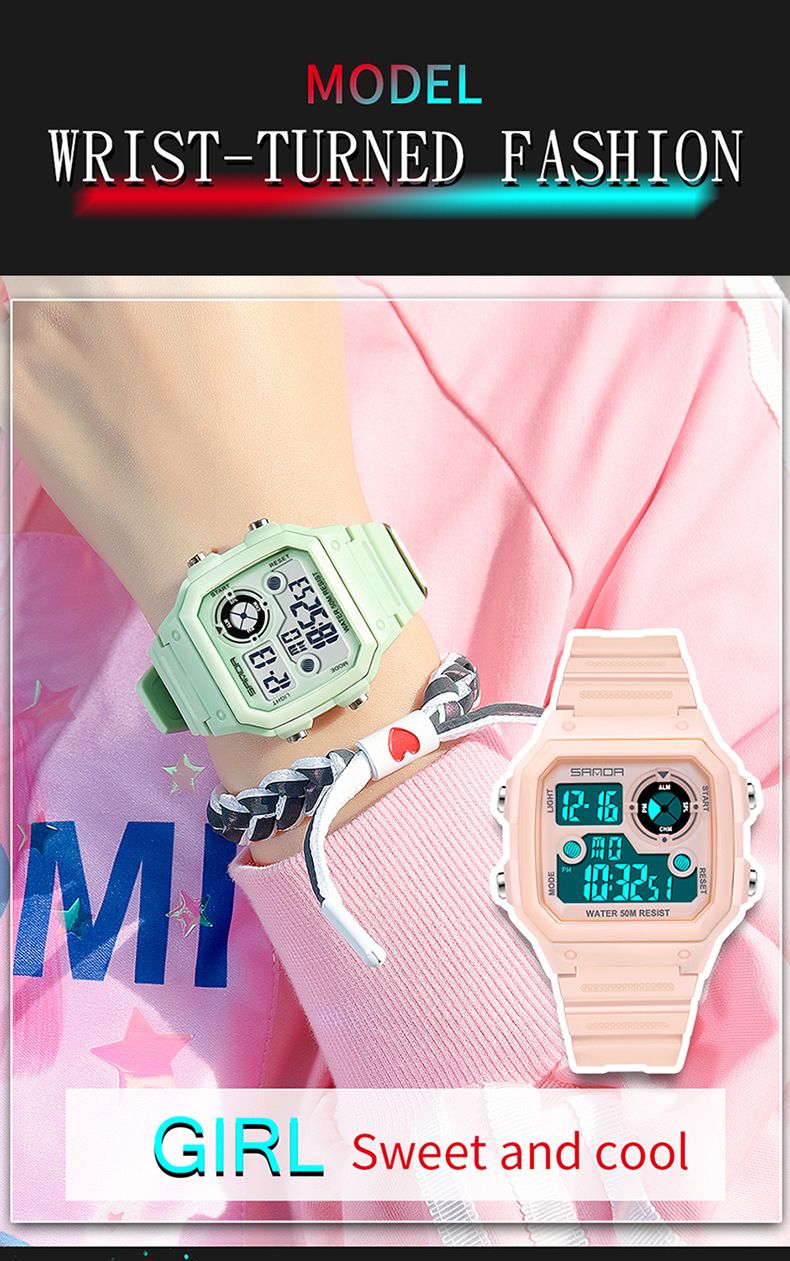 Digital Sports Watch With LED Backlight, Waterproof, Alarm, And Military-Grade Durability - Lightweight Resin Strap, Square Dial, 50M Water Resistance_voghion.com