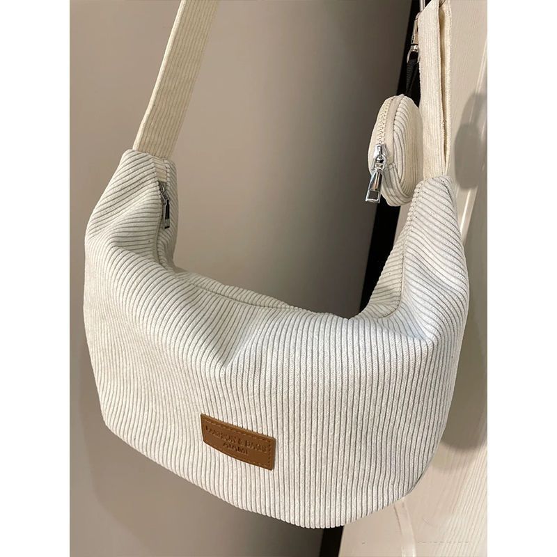 Elegante borsa a tracolla in velluto a coste da donna con fodera interna - Borsa a tracolla casual boho per l'uso quotidiano, spaziosa organizer con chiusura a cerniera_voghion.com
