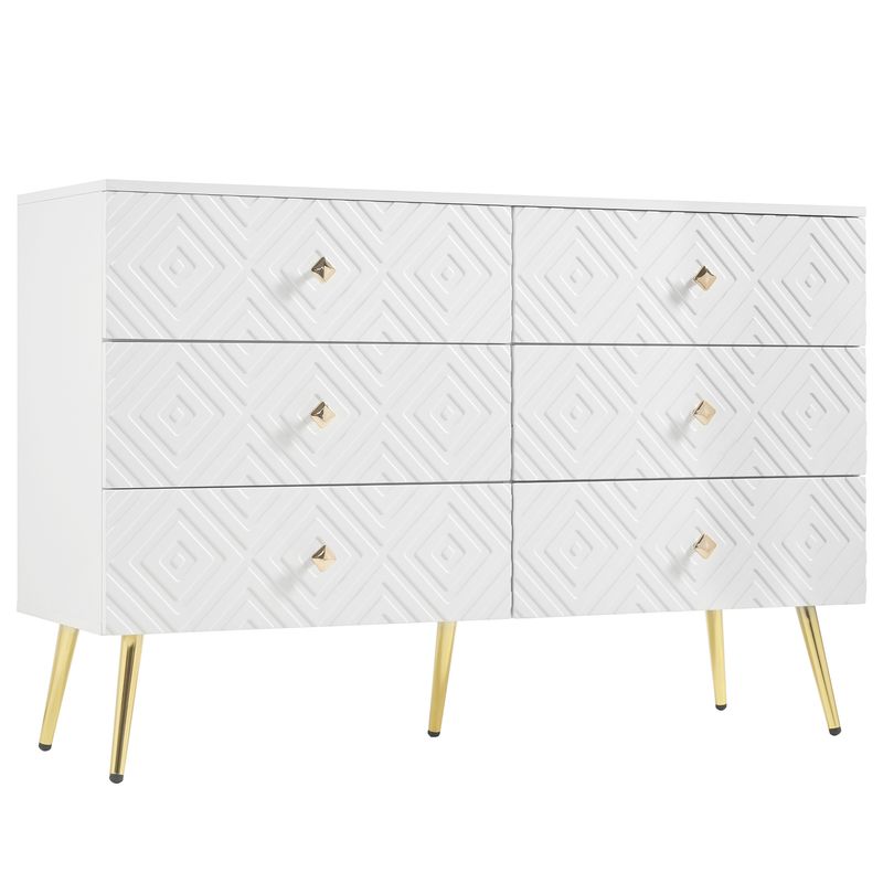 Kommode Weiß 120x80cm Mit 6 Schubladen, Gold-Akzenten Für Wohnzimmer_voghion.com