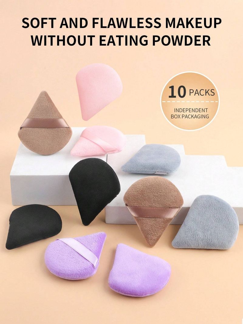 Set di 10 dischetti di cotone con piumino da cipria multicolore, set di piumini da cipria multicolore a forma di cuore triangolare, cotone cosmetico_voghion.com