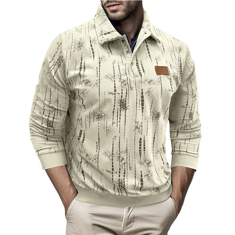Herren Langarm Poloshirt Herbst und Winter Neues Jacquard Revers Top_voghion.com