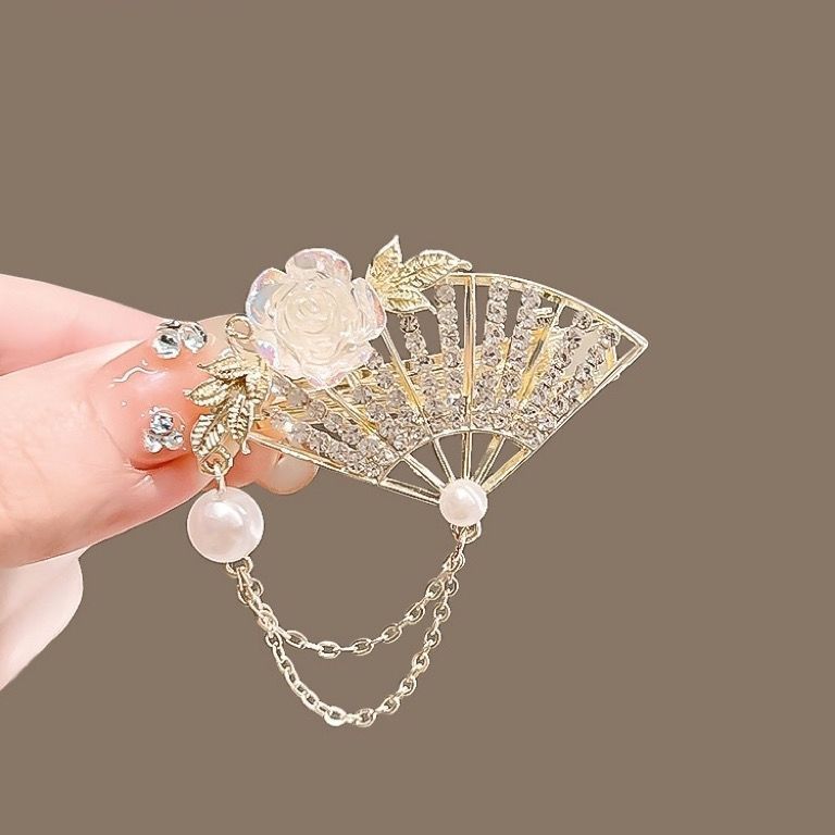 Genuine Fan Leaf Hairpin Silver Brooch Fan-shaped Antique High-end Corsage Pin Coat Accessories Hairpin Women's Model_voghion.com
