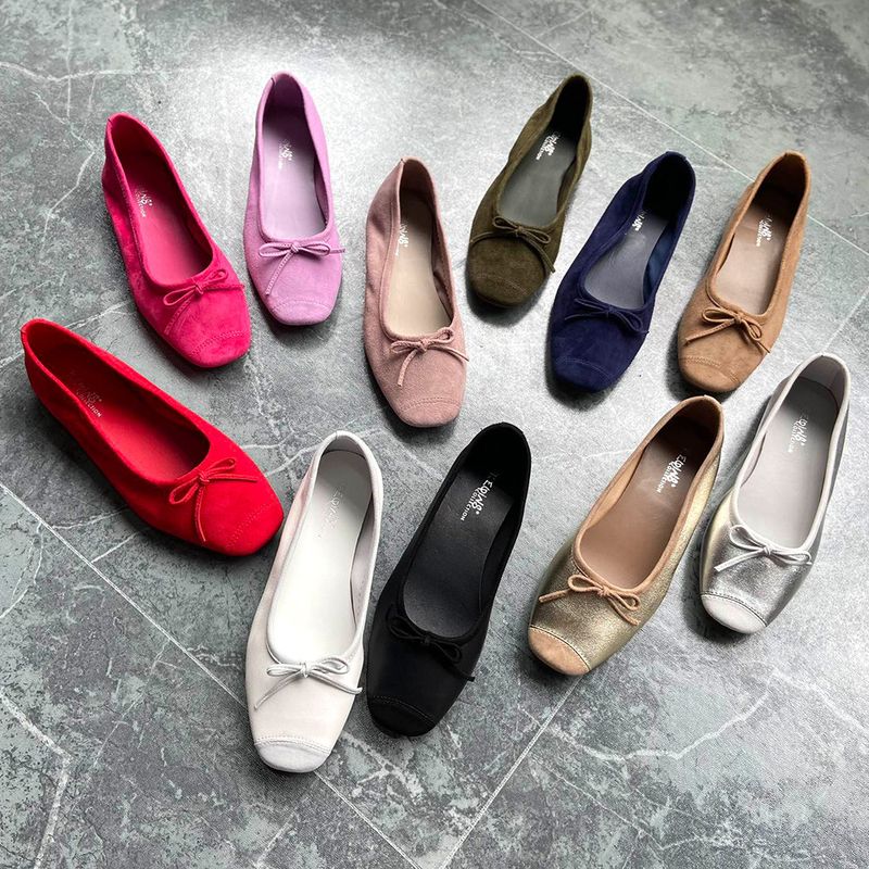 Niche Reqins Ballettschuhe aus echtem Leder, französischer Retro-Stil, flach, eckige Zehenpartie, Schleife, Tanzschuhe für Damen_voghion.com