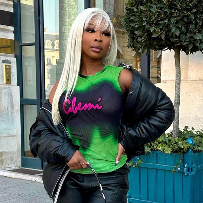 Q23TP185 Maglietta senza maniche con stampa tie-dye, a maniche corte, da donna, estate 2025, nuova moda_voghion.com