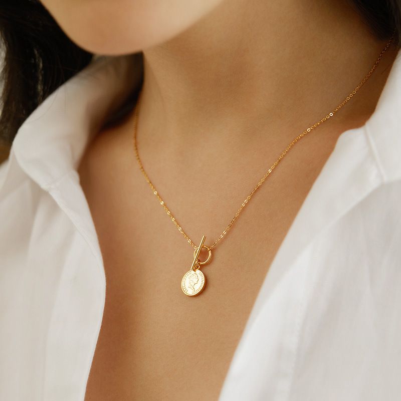 Collana in argento sterling da donna placcata in oro K, design retrò di nicchia, collana nascosta di alta qualità da donna_voghion.com