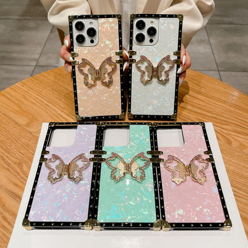 3D Butterfly Stand Holder Case For iPhone 14 13 Pro Max 12 11 14 Plus Shockproof Square Phone Cover Shell For iPhone 13 14 Pro_voghion.com