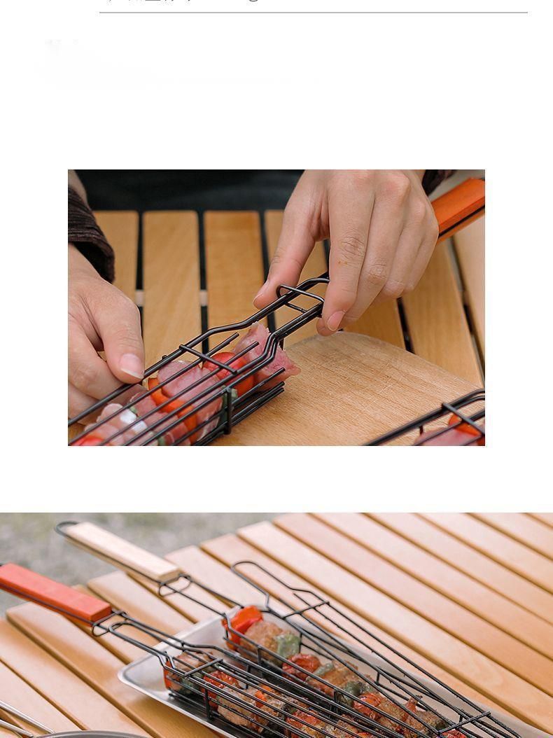 Ahşap Saplı Kafes Açık Hava Kamp Et Sebze Barbekü Solungaç Ağı Raf Piknik Solungaçlama Aleti Kömür Solungaçlı Sosis_voghion.com
