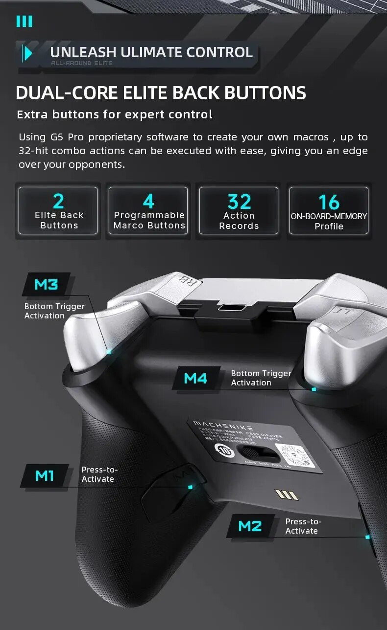 Gamepad bezvadu spēļu kontrolieris he G5 Pro Elite Hall Trigger kursorsvira mehāniskās taustes pogas slēdzim, datoram, Android, IOS_voghion.com