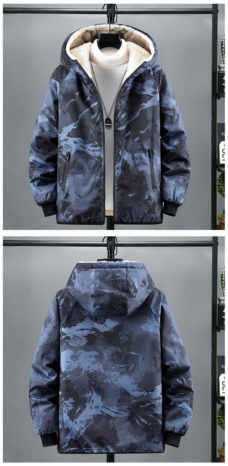 Giacca con cappuccio foderata in pile di ispirazione militare - Parka mimetico oversize con spessa imbottitura in cotone per uomo e ragazzo_voghion.com