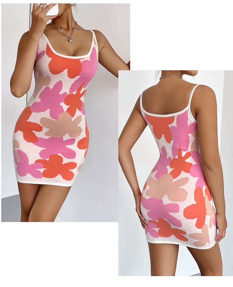 Women's Clothing sexy tight vest skirt jacquard U-neck sleeveless knitted skirt mid-length knitted suspender skirt_voghion.com