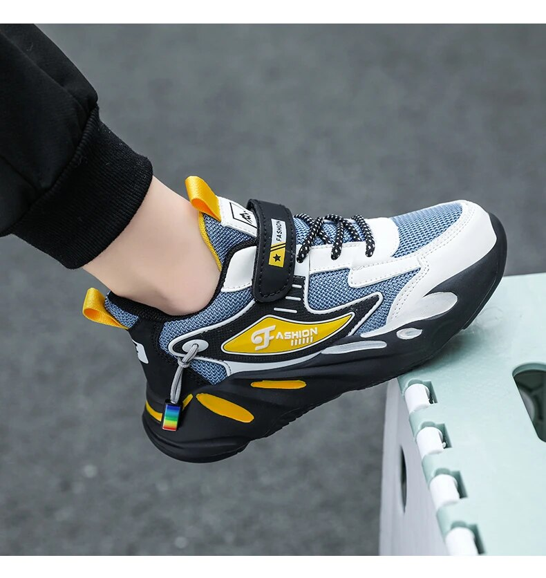 Kid Sneakers Sport For Boys Fashion Leather Children Breathable Mesh Comfort Casual Walking Outdoor Running Shoes_voghion.com