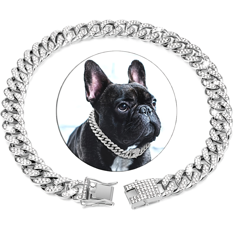 Funkelndes Hundehalsband in Diamantform: Sichere Metallkette und Schnalle für stilvolle Spaziergänge!_voghion.com