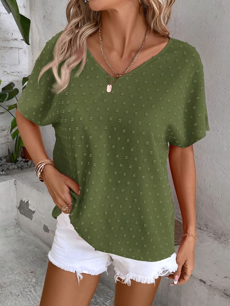 Abbigliamento da donna Camicia a maniche corte con maniche a pipistrello, tinta unita e casual da donna_voghion.com