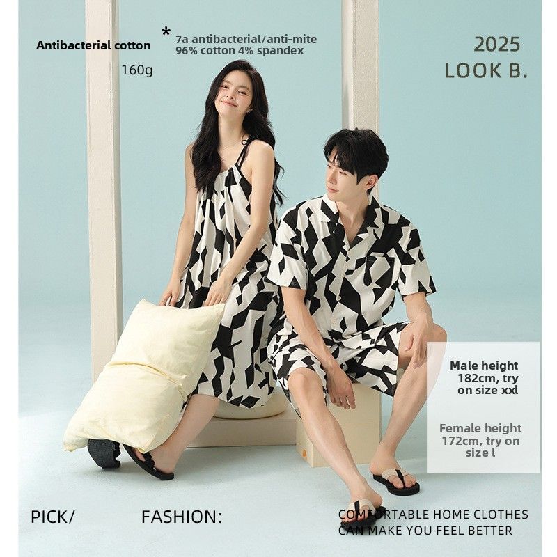 7A Antibacterial Boost! Pigiama da coppia in cotone Xinjiang, estivo, maniche corte e sottili, che unisce lusso e comfort._voghion.com