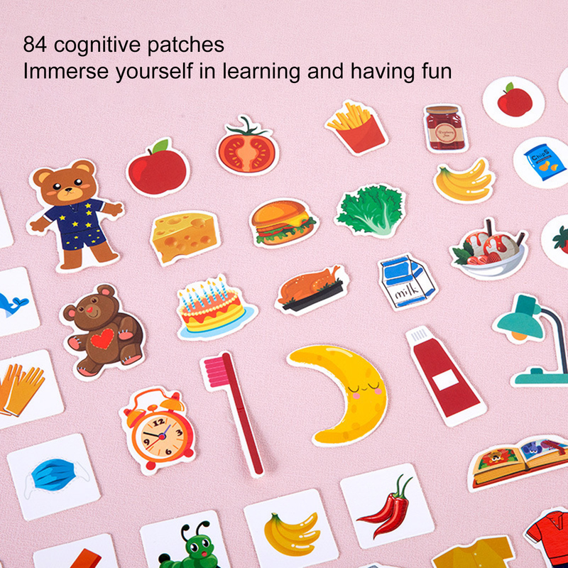 Children Book Toy Various Cute Cartoon Fruit Food 84Pcs Stickers Puzzle Pairing Early Learning Brain Game Educational Puzzle Book Toy Kids Gift_voghion.com