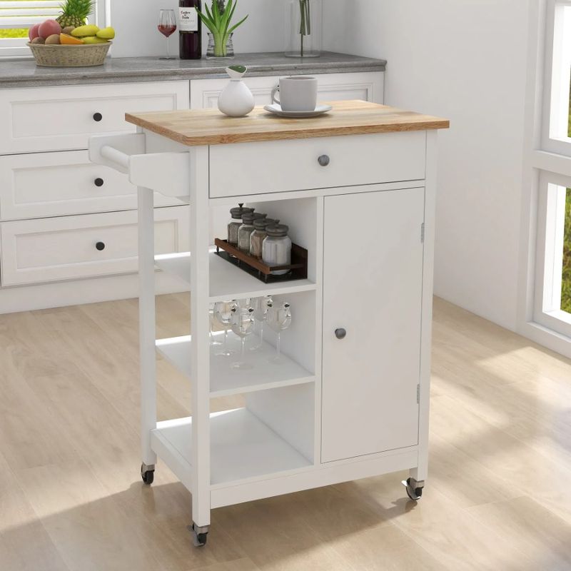 Piano cucina e tavolo carrello in gomma regolabile isola portasciugamani ripiani in legno carrello con cremagliera girevole_voghion.com