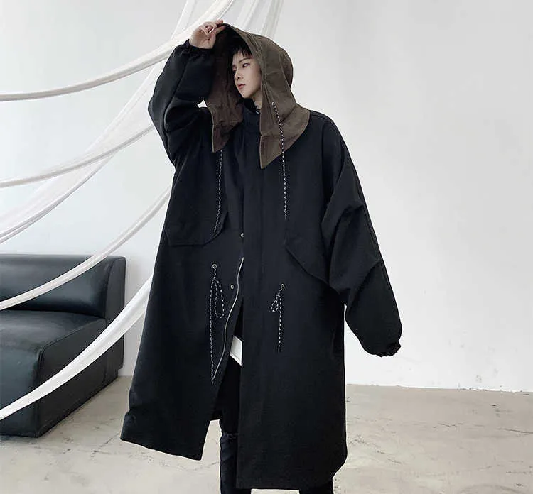 Trench da uomo Mauroicardi Autunno lungo oversize Dark Academia Abbigliamento estetico per uomo Nero impermeabile_voghion.com