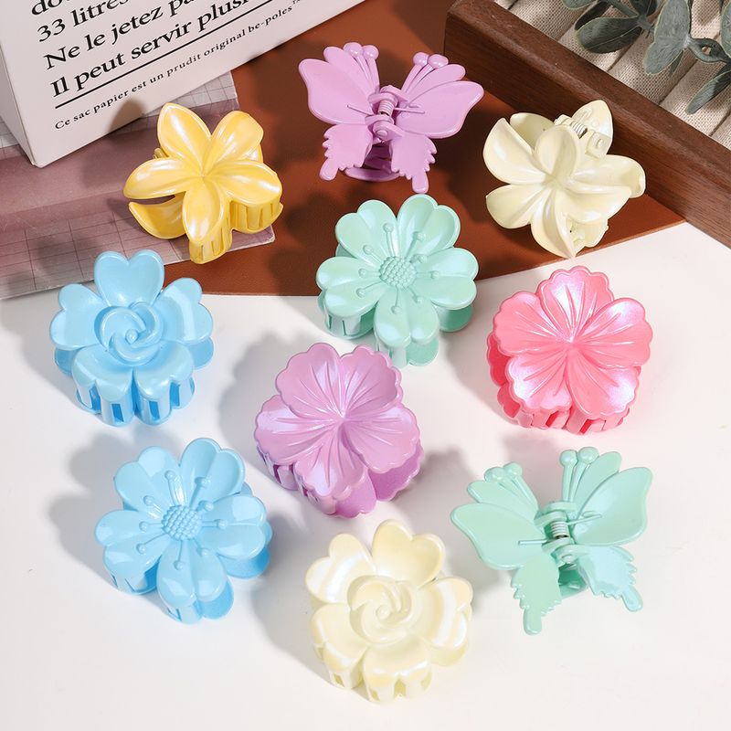 Grazioso accessorio per capelli floreale da 4 cm - Fermaglio a farfalla per la parte posteriore della testa color caramella lucido di alta qualità_voghion.com