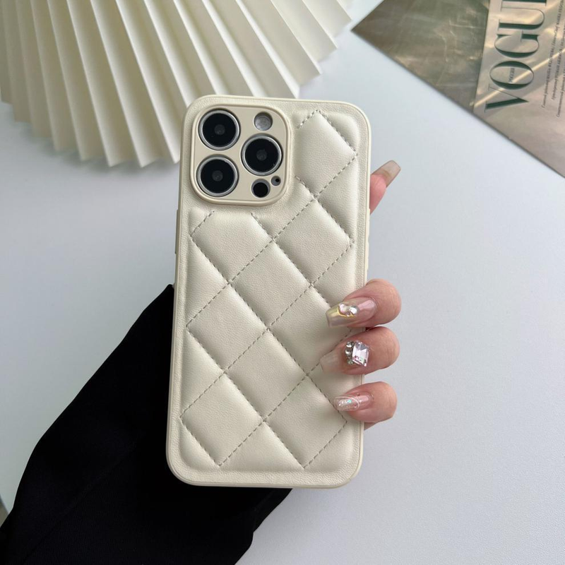 Phone Case Solid color diamond down jacket suitable for 15promax 14 mobile phone case leather 13 X_voghion.com