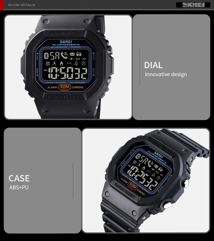 SKMEI 1629 Sport Digital Watch For Men Military Pedometer Calorie Tracker Mens Bluetooth Phone Wristwatch Clock Smartwatch Reloj_voghion.com