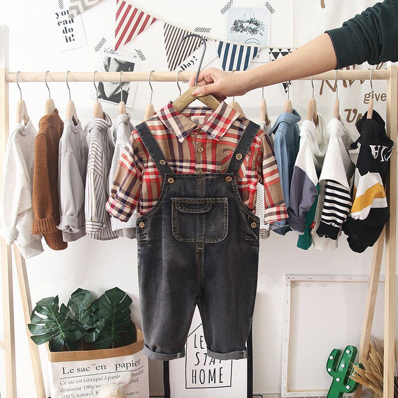 Kinderkleidung Kinderkleidung Frühlings- und Herbstkleidung Jeans-Overalls Zweiteiliger Anzug für Jungen Modisch_voghion.com