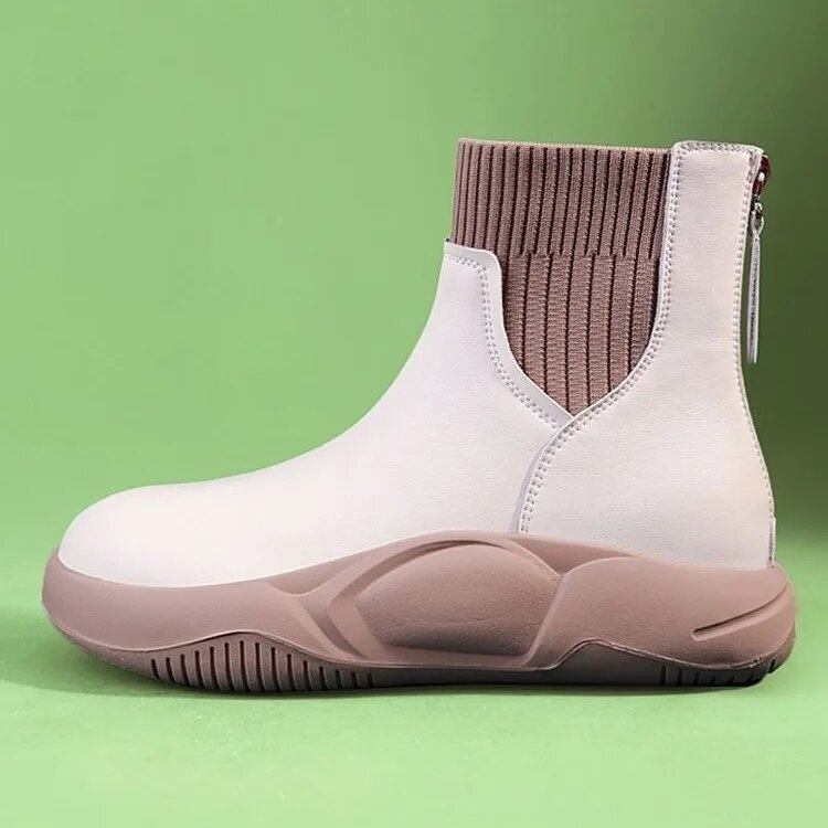 Stivali con tacco medio Scarpe da donna Stivali-Donna Punta tonda Donna piatta 2024 Pelle Gomma Rock Autunno caviglia Roma retrò_voghion.com