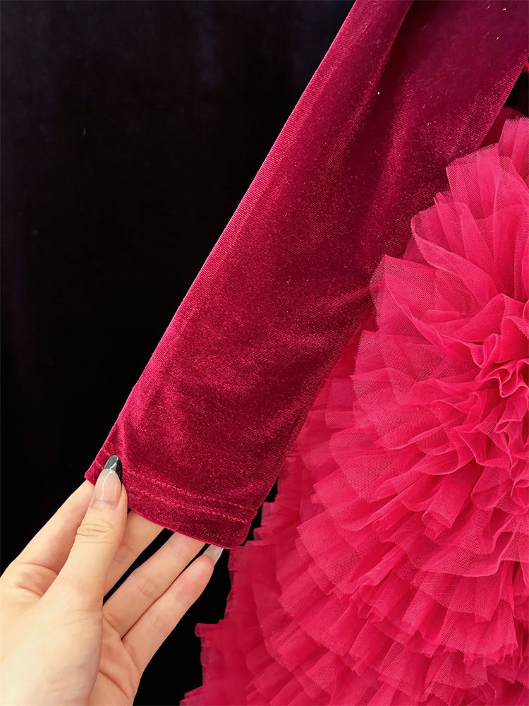 Abbigliamento per bambini Capodanno Natale Autunno e inverno Ragazze Gonna rossa con paillettes Abito di alta qualità Fiocco Fiore Ragazza Temperamento Tutu Gonna a ruota_voghion.com