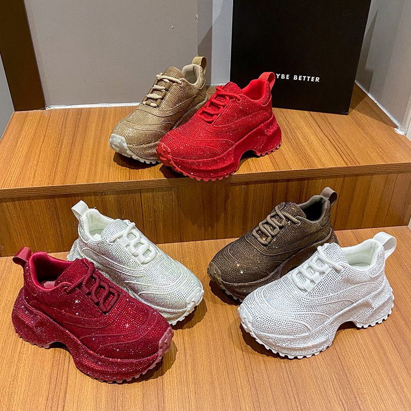 Modische Damen-Sneaker mit Strasssteinen – klobige Plateauschuhe für mehr Körpergröße, atmungsaktives Obermaterial aus PU, lässige und trendige Low-Top-Schnürschuhe_voghion.com