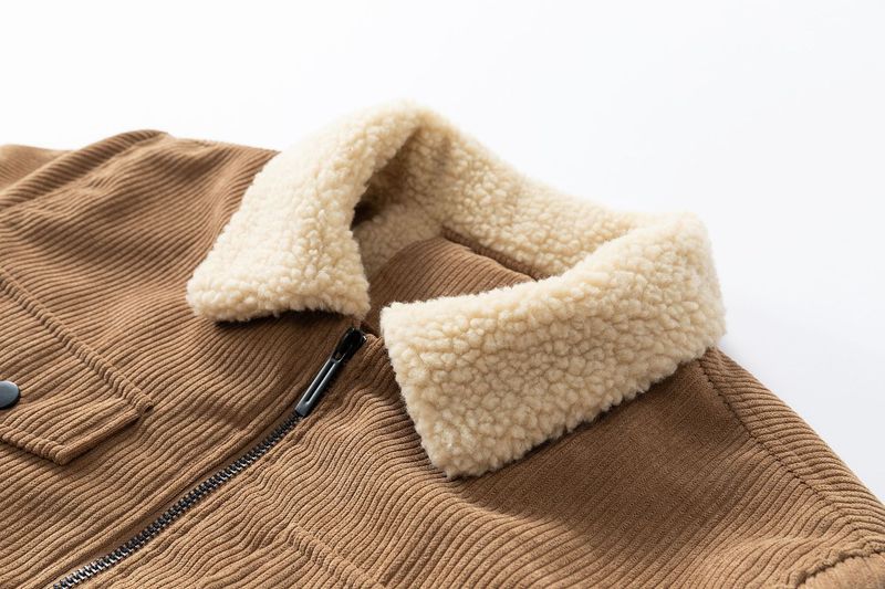 Herren-Arbeitsjacke aus Cord – Vintage-Passform im Relaxed Fit mit gestepptem Futter, winddichter Mantel mit Reißverschluss für den Winter (Schwarz/Anthrazit/Karamell, 100 % Polyester)_voghion.com