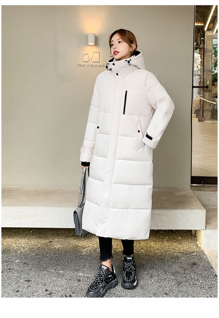 Dameskleding Donsjack van katoen Dames Mid-Lengte Overknee Winter Losse Capuchon Verdikte Pufferjas_voghion.com
