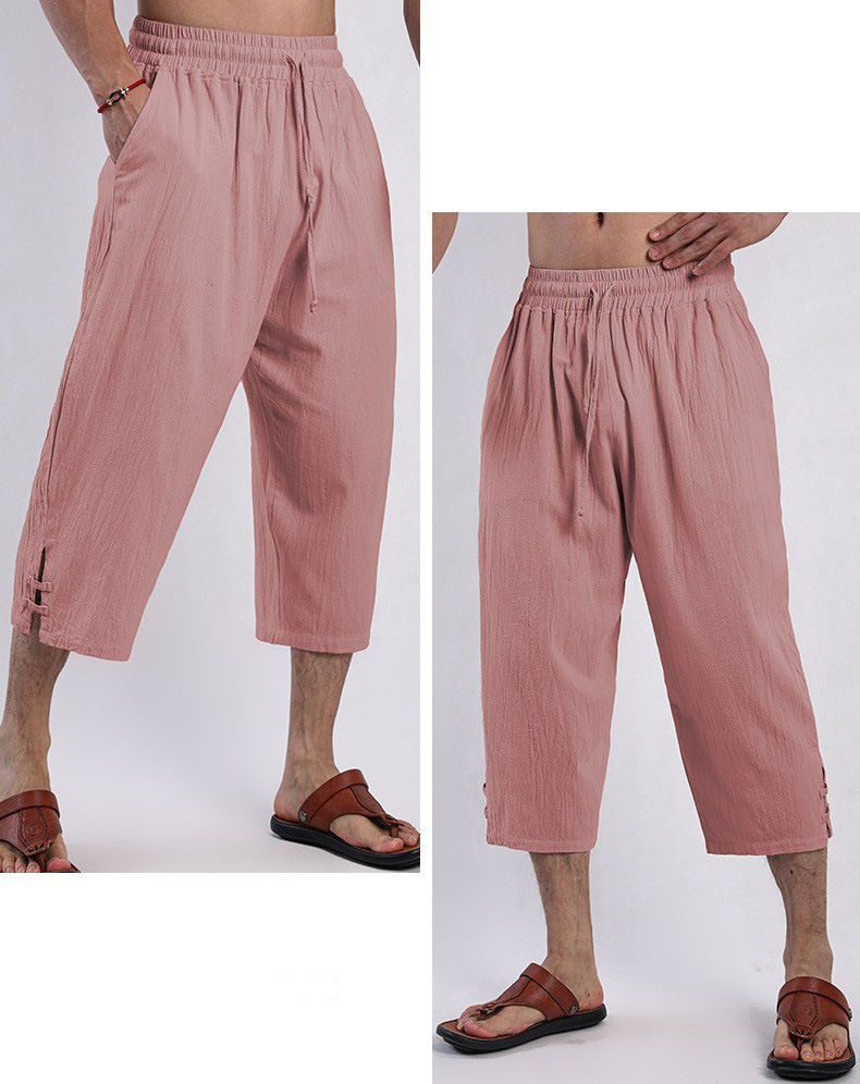Pantaloni da uomo in cotone e lino, estivi, casual, da spiaggia, con coulisse in vita, elastici, comodi e traspiranti, a gamba dritta_voghion.com
