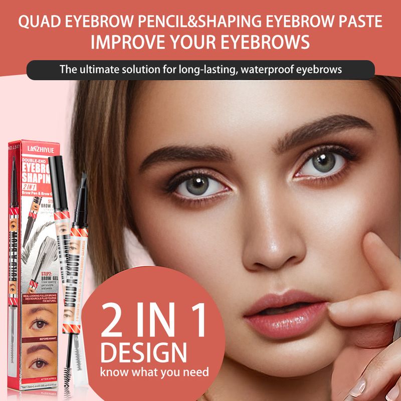 Eyebrow Enhancers Cosmetics LANZHIYUE Double Headed Four Pronged Eyebrow Pencil + Eyebrow Shaping Cream Quick Drying Waterproof Liquid Eyebrow Pencil_voghion.com