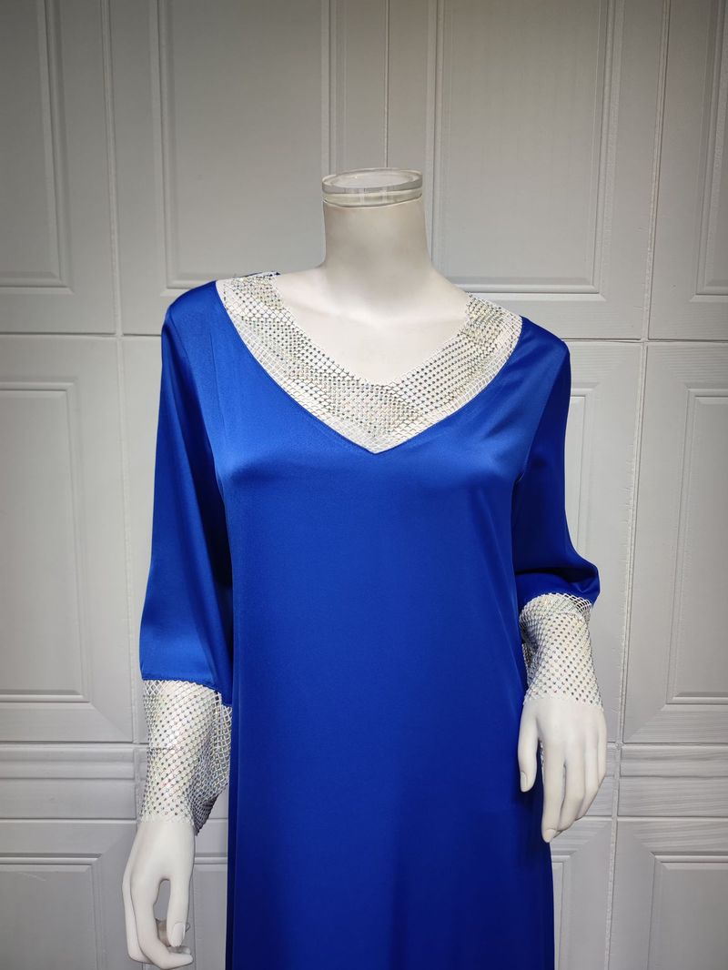 Abito lungo da donna in maglia di diamanti con paillettes in raso per donne musulmane_voghion.com