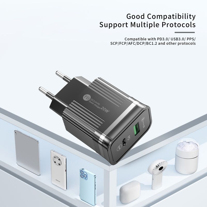 Jauna PD+USB lādētāja dubultā ātrās uzlādes galviņa A+C Amerikas un Eiropas vairāku portu TYPE-C adapteris_voghion.com