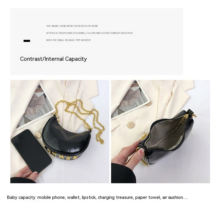 French Semicircular Niche Design Handbag for Women 2024 New High-end Mirror Chain Shoulder Bag Versatile Crossbody Bag_voghion.com