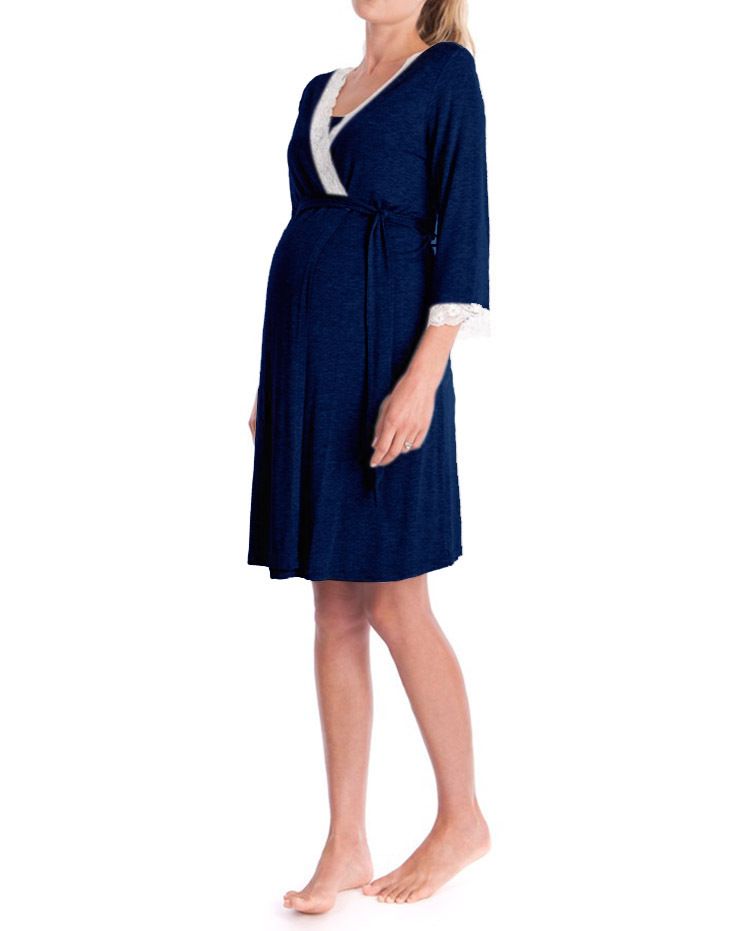 Pigiama abito premaman con maniche a 3/4 e pannello in pizzo moda 2024_voghion.com