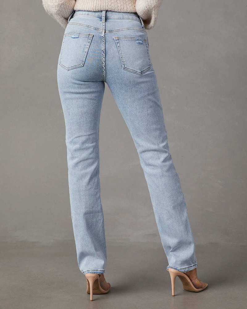 Women's Spring and Autumn New High Waist Light Jeans Feminine Commuting Slim Straight Pants and Pants_voghion.com